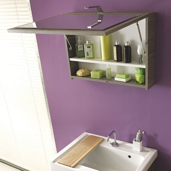 Specchiera bagno con mensole aperte e anta specchiata in legno bianco